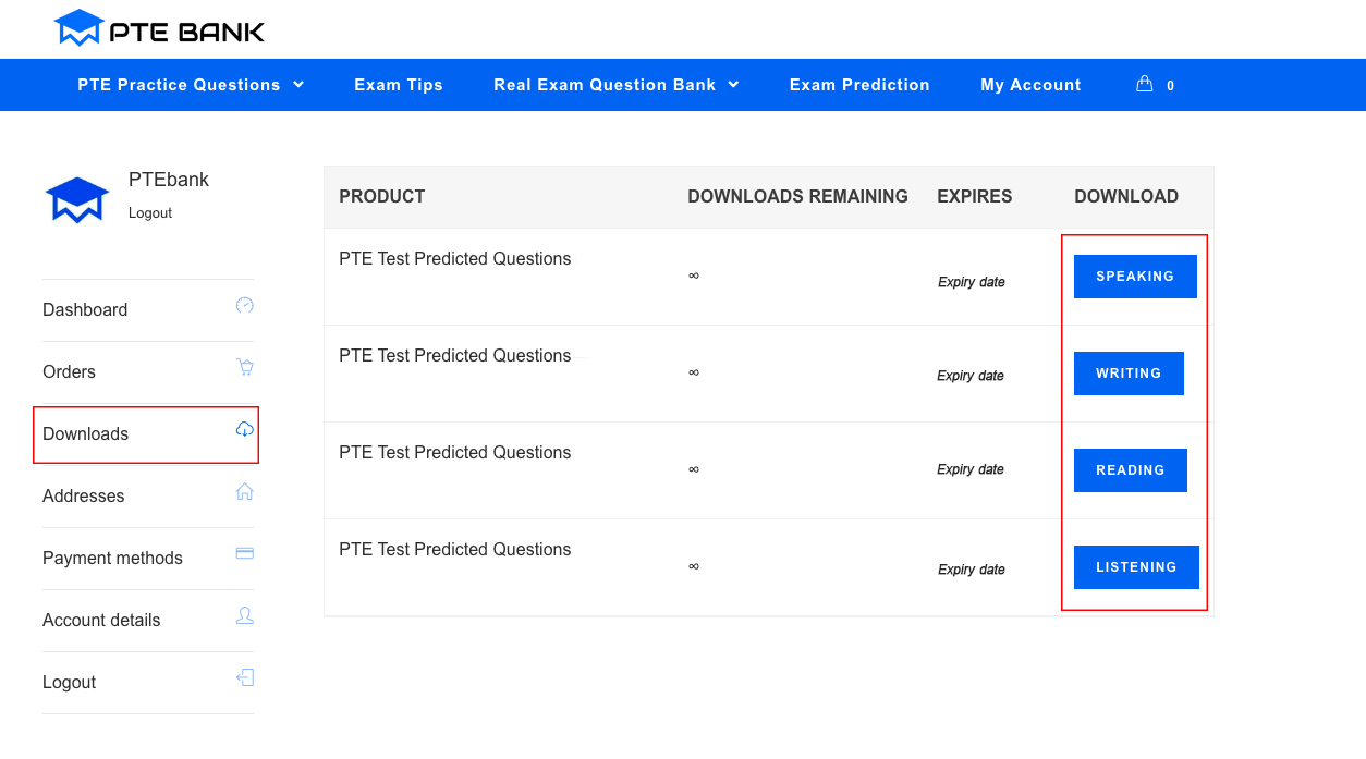 PTE material download