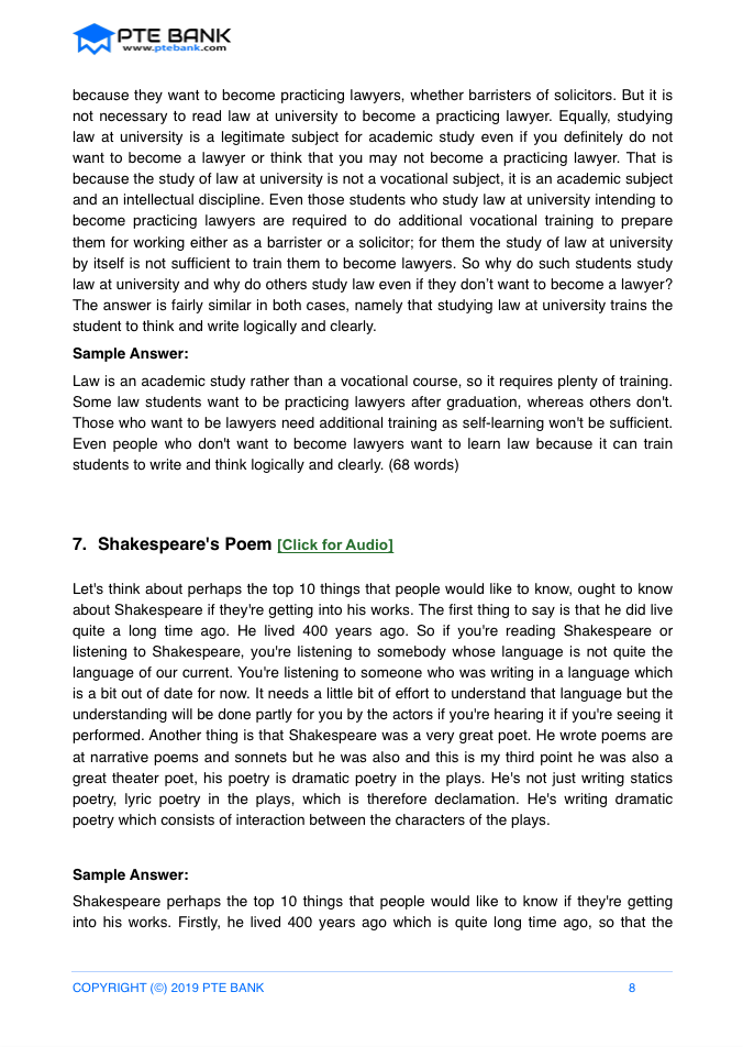 Summarize Spoken Text PTE